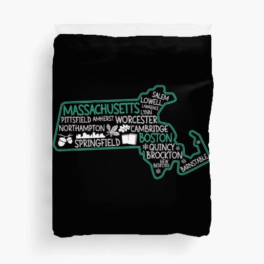 Massachusetts Boston cute map Salem Lowell Lawrenc Duvet Covers