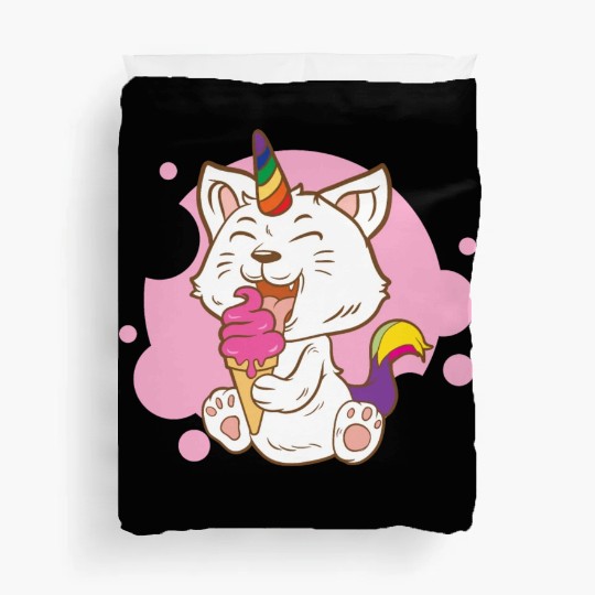 Cat Eating Ice Cream Rainbow Cat Lady Gift Idea Duvet Covers