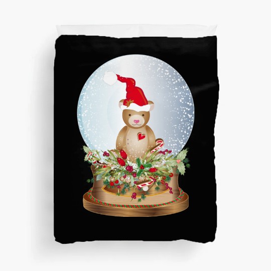 beautiful nostalgic snow globe with teddy bear Duvet Covers