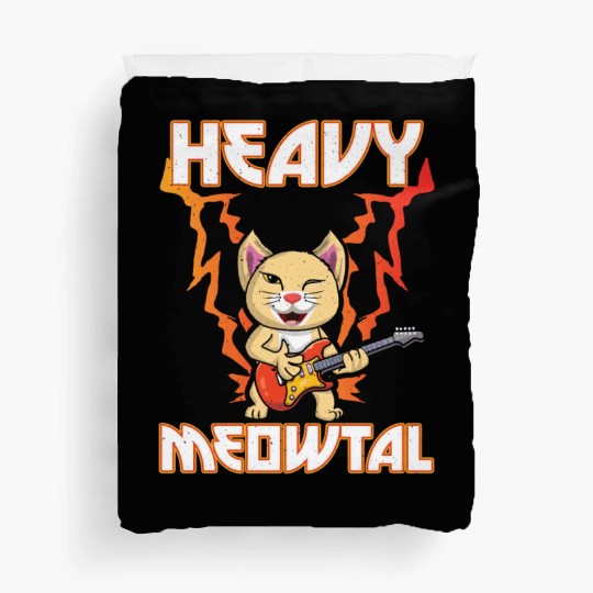 Heavy Meow Metal Music Lover Guitar Kawaii Cat Duvet Covers