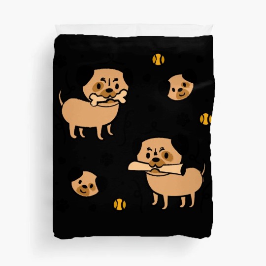 Cute Adorable Pug and Dog Paw Pattern Duvet Covers