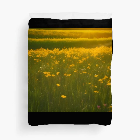 Lovely Yellow Flowers and Green Grass Duvet Covers