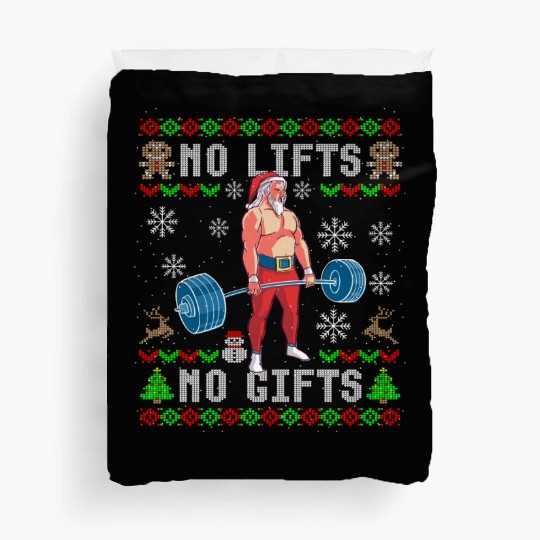 Funny No Lifts No Gifts Ugly Christmas Workout Duvet Covers