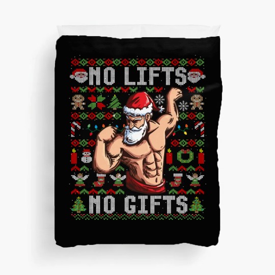 Funny No Lifts No Gifts Ugly Christmas Workout Duvet Covers