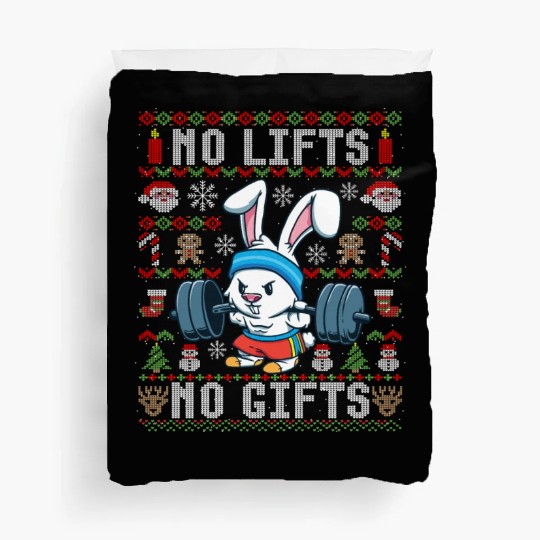 Funny No Lifts No Gifts Ugly Christmas Workout Duvet Covers