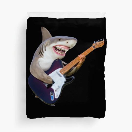 Shark jamming on an electric guitar Duvet Covers