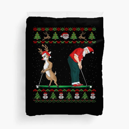 Golf Reindeer Golfer Ugly Christmas Santa Claus Duvet Covers