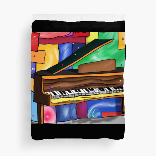 A beautiful piano in front of a colorful art Duvet Covers