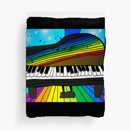 piano in front of a colorful rainbow Duvet Covers