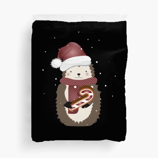 cute hedgehog for christmas with candy cane Duvet Covers
