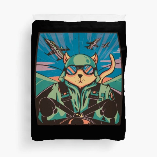 Fighter jet pilot-cat Fighter jet pilot-cat inspir Duvet Covers