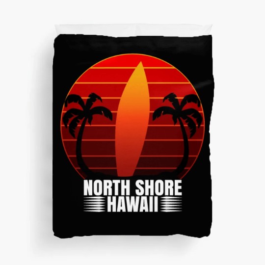 North Shore Hawaii Long Board Retro Surf Board Duvet Covers
