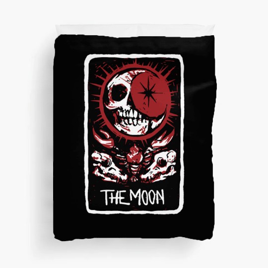 The Moon Blood Red Skeleton Skull Tarot Card Duvet Covers
