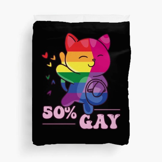 50% Gay Bi Bisexual Pride Kawaii Cat Kawaii Duvet Covers