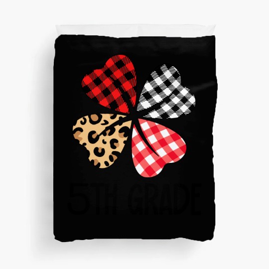 valentines day leopard 5th grade teacher clover Duvet Covers