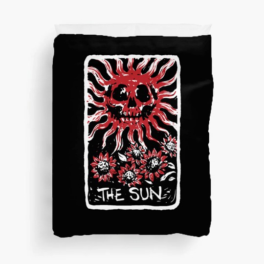 The Sun Blood Red Skeleton Skull Tarot Card Duvet Covers