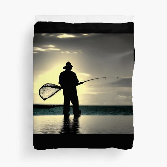 Fishing fish lifestyle fisherman with fishing rod Duvet Covers