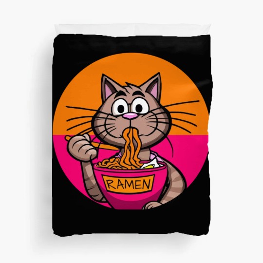 Colorful Ramen Cat Orange and Pink Duvet Covers