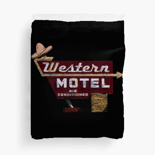 Route 66 Neon Western Motel Bethany Oklahoma Duvet Covers