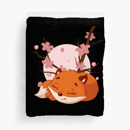 Japanese Fox Cherry blossom Flower sakura kawaii Duvet Covers