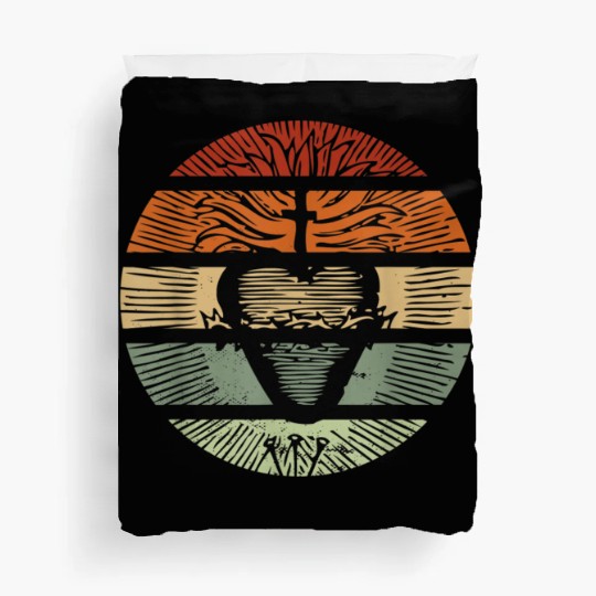 Sacred Heart of Jesus Christ Retro Sunset Art Cath Duvet Covers