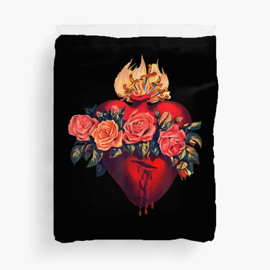 Sacred Heart of Jesus Christ Retro Sunset Art Cath Duvet Covers