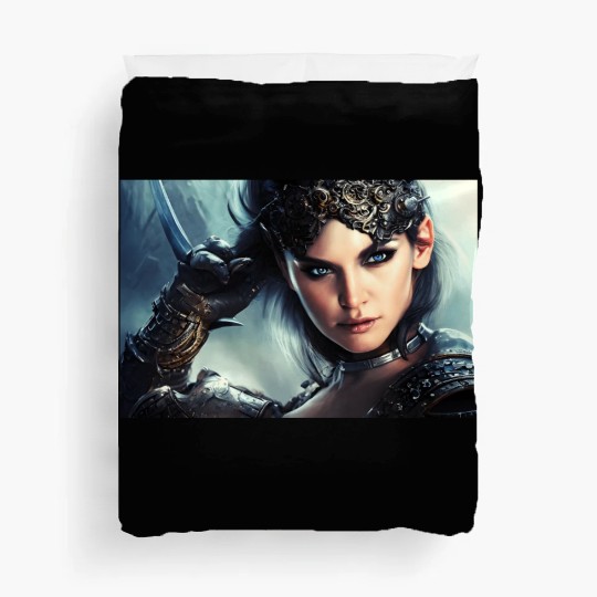 Warrior princess wearing gothic plate fantasy art Duvet Covers