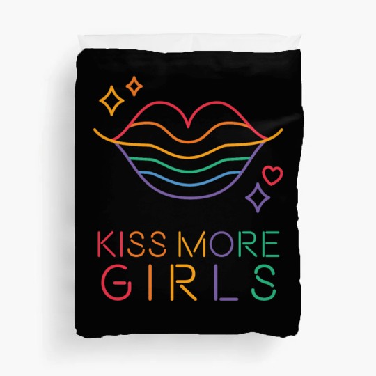 Kiss More Girls LGBT Cute Lesbian Vintage Lips Pri Duvet Covers