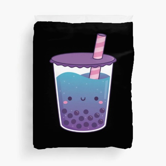 Cute Galaxy Butterfly Pea Flower Boba Tea Doodle Duvet Covers