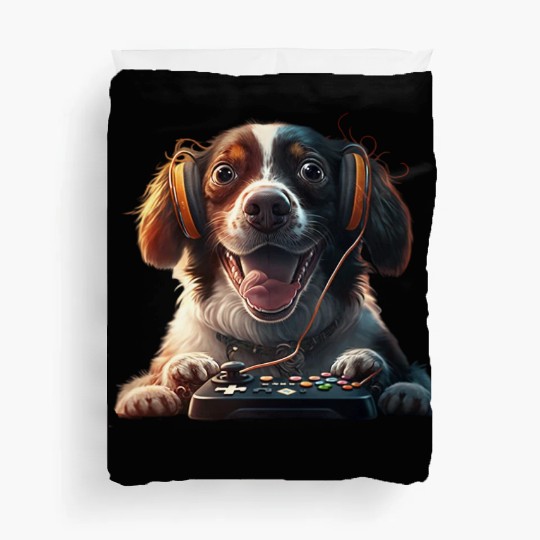 Funny Dog Playing Video Game Duvet Covers
