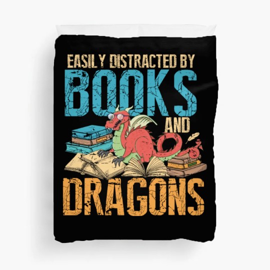 Easily Distracted By Books and Dragons Fantasy Duvet Covers