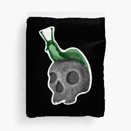 Green Snail on Skull Illustration Duvet Covers