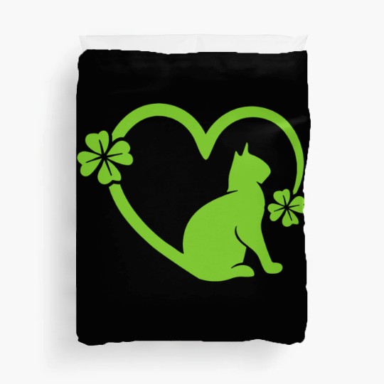 Cat Clover Heart Animal Lover St. Patrick's Day Duvet Covers