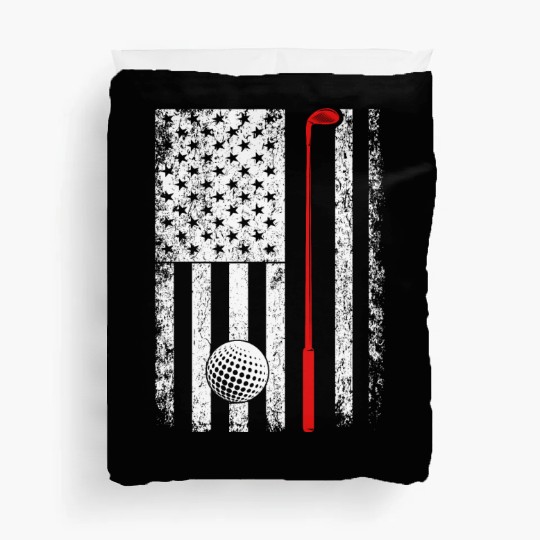 Vintage American Flag Golf Gift for Golfer Duvet Covers