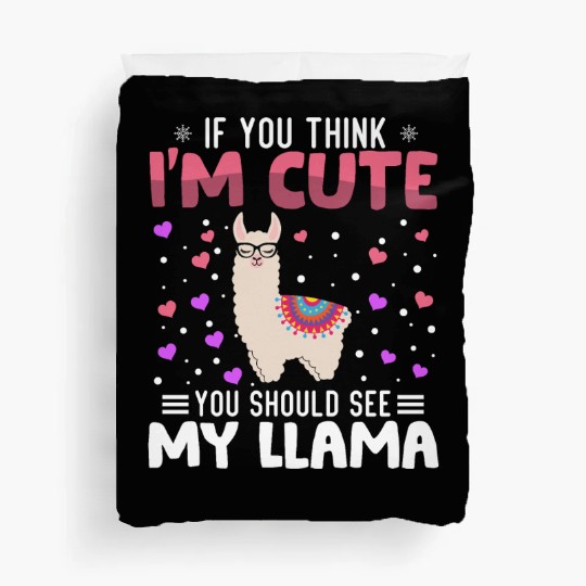 Llama Heart Valentine's Day Animal For Womens Kids Duvet Covers