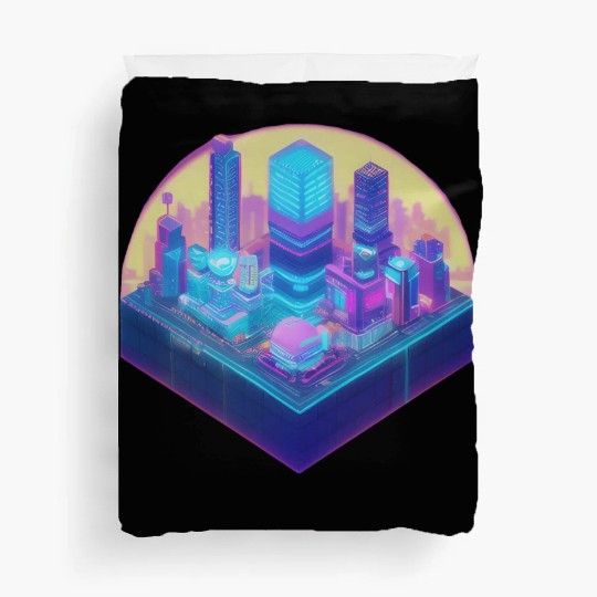 Small City Block - Isometric Style - Retro Sunset Duvet Covers