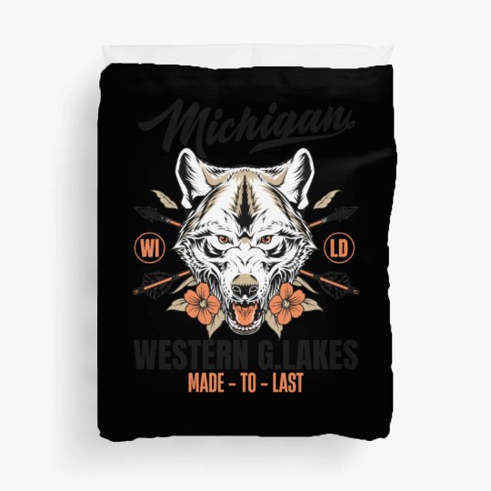 Western great lakes Michigan home of the wolf Duvet Covers