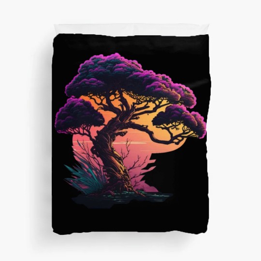 Synthwave Bonsai Tree Duvet Covers