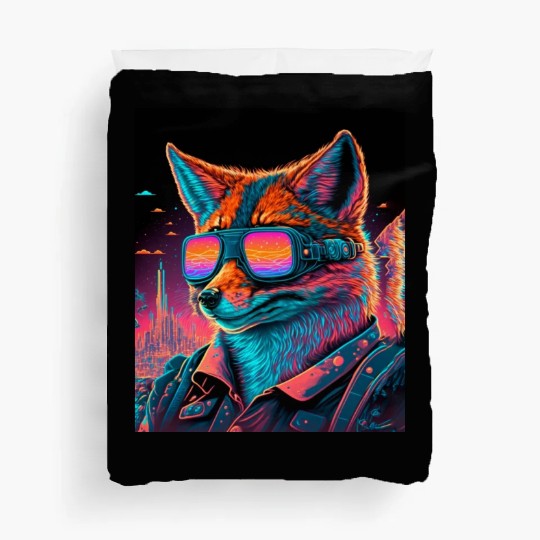 Retro Futuristic Synthwave Fox Duvet Covers