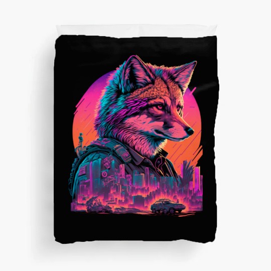 Retro Futuristic Synthwave Fox Duvet Covers
