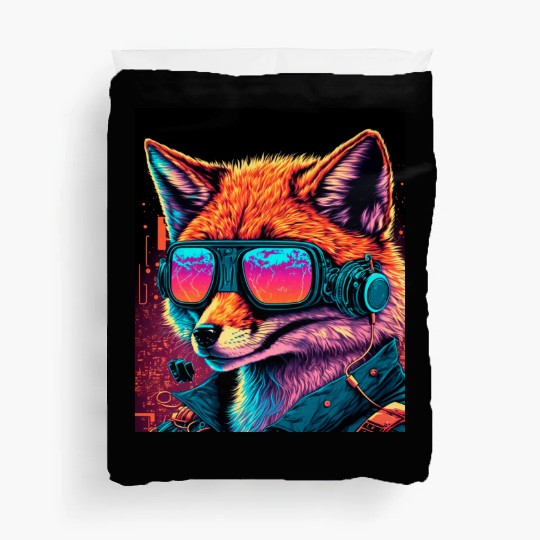 Retro Futuristic Synthwave Fox Duvet Covers