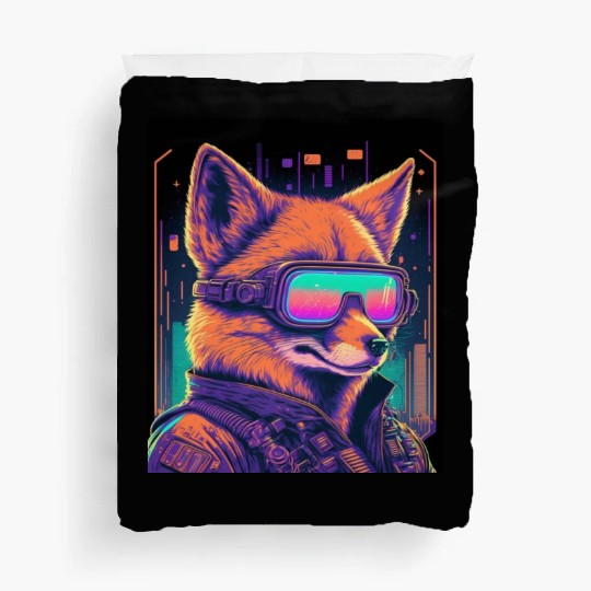 Retro Futuristic Synthwave Fox Duvet Covers