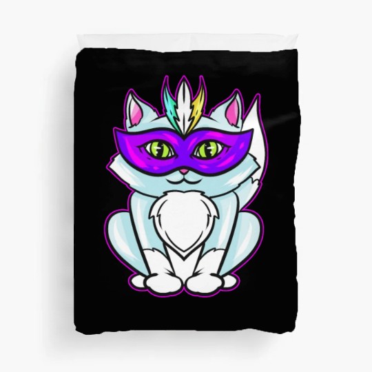 Cute Kawaii Cat With Purple Mask For Mardi Gras Duvet Covers
