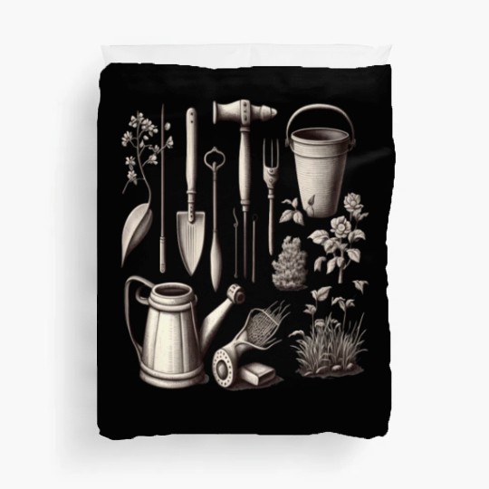 Florist Gardener Dad Grayscale Gardening Tools Duvet Covers
