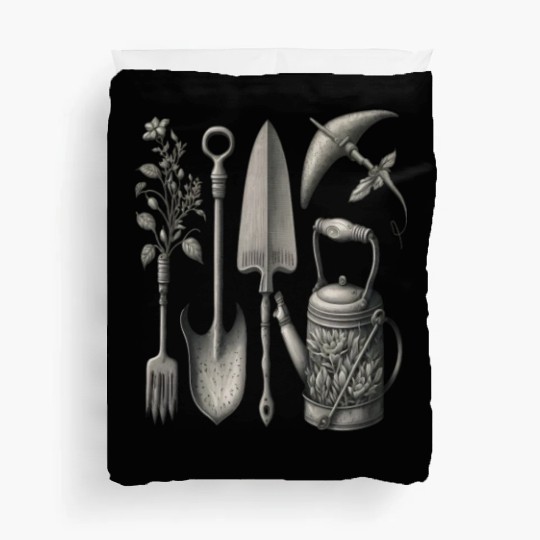 Florist Gardener Dad Grayscale Gardening Tools Duvet Covers