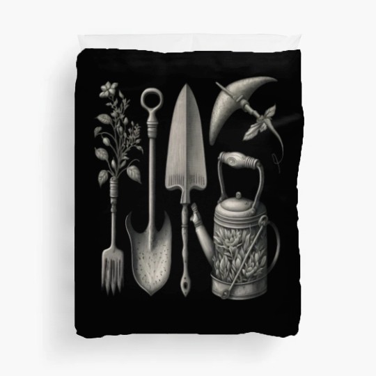 Florist Gardener Dad Grayscale Gardening Tools Duvet Covers