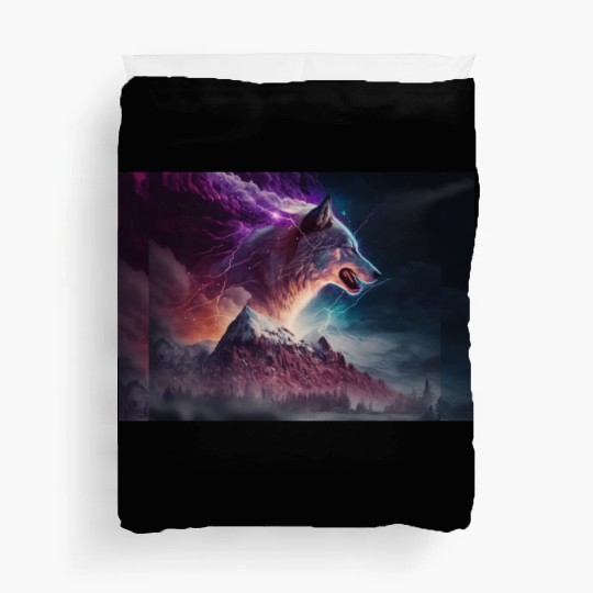 Electric Mountain, Violet Skies, and a Luminous Wo Duvet Covers