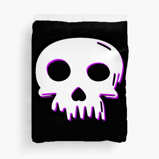 2D Vector Cartoony Synthwave Skull Duvet Covers