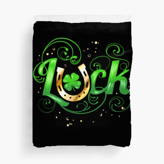 Green Golden Luck Logo With Horseshoe For St Duvet Covers