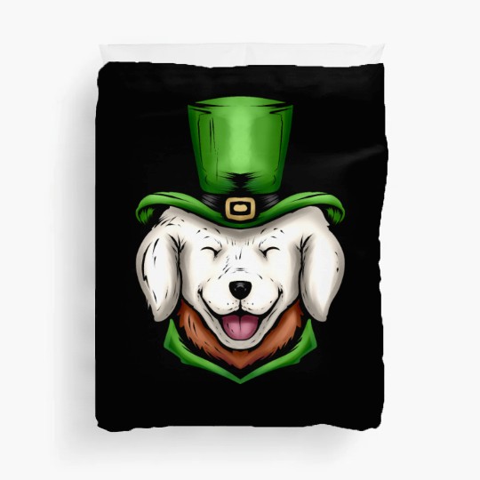 Cute White Dog Golden Retriever Green Hat St Duvet Covers